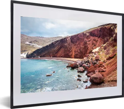 Produktbild von MuchoWow® MuchoWow® Gerahmtes Poster Strand auf Santorin in Griechenland 60x40 cm - Poster mit zchwarzem Bilderrahmen - Schlafzimmer - Plakat in Rahmen - Drucken