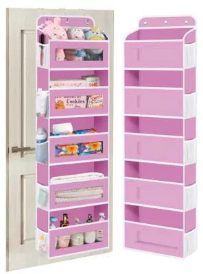 Produktbild von Hängender Türorganizer mit 5 Fächern, Hängeregal mit Sichtfenster, faltbarer Hängeorganizer für Camping, Türorganizer für Badezimmer, Schlafzimmer, Küche, Studentenzimmer (rosa)
