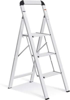 Imagen del producto de Silecomplaza, escalera de aluminio, escalera de 3 peldaños, plegable, ligera