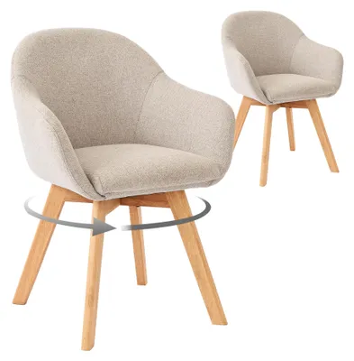 2er-Set Drehstühle mit Armlehnen, Leinenbezug, Beige, 360° drehbar