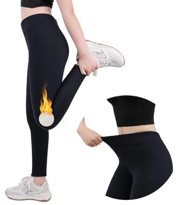 Produktbild von Thermoleggings Damen mit Fleece Gefütterte Thermo Leggings mit Taschen für Winter, Schwarz mit Taschen, Größe S/M