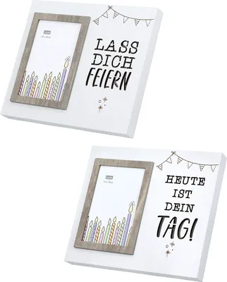 Produktbild von Gilde Fotorahmen (LED), rechteckig, "Glückwunsch", Spruch, MDF, weiß, VE 4, 2fach sortiert, L. 3 cm, B. 22 cm, H. 25 cm