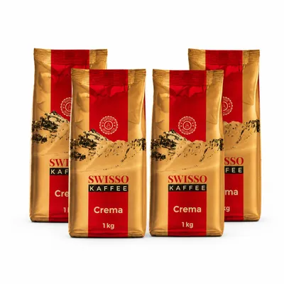 Produktbild von Swisso Kaffee Crema Kaffeebohnen 4× 1 kg 100 % Arabica Vorratspack 4 kg, KI-generiertes Bild