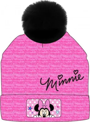 Produktbild von Minnie Mouse Strickmütze mit Bommel / Pompons, Bommelmütze, pink mit Schriftzug, 52