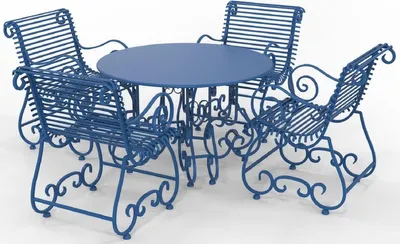 Produktbild von Casa Padrino Jugendstil Schmiedeeisen Gartenmöbel Set - Verschiedene Farben - 1 Runder Gartentisch & 4 Gartenstühle mit Armlehnen - Jugendstil Schmiedeeisen Garten & Terrassen Möbel