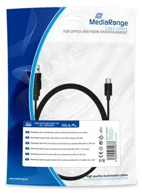 Zdjęcie produktu dla MediaRange MRCS188, 1,8 m, USB A, Mini-USB B, USB 2.0, 0,48 Gbit/s, Czarny