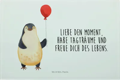 Produktbild von Mr. & Mrs. Panda Hackbrett Pinguin Luftballon - Weiß - Geschenk, Schneidebrett, Glas-Schneidebrett, Neustart, Glasschneidebrett, Motivation, Vesperplatte, Glas, Liebe