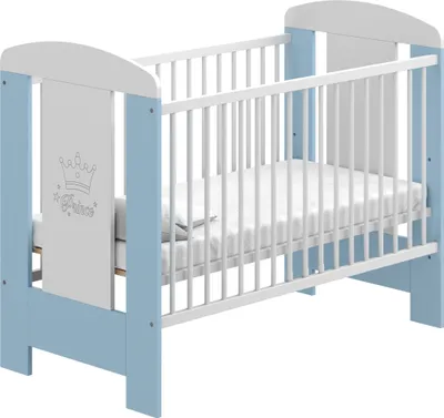 Produktbild von Gitterbett mit Matratze & Kleiner Prinz Gravur 120x60cm ,3 ausziehbare Sprossen ,3-Stufen-Verstellung , Kiefernholz, Für Mädchen und Junge, Blau