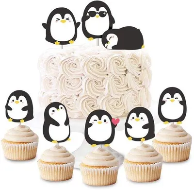 Produktbild von Cupcake-Toppers 24-stück - Pinguin-Design - Taart- und Geburtstagsdeko - Dierenthema - Dekoration für Baby-Shower und Geburtstagsfeier