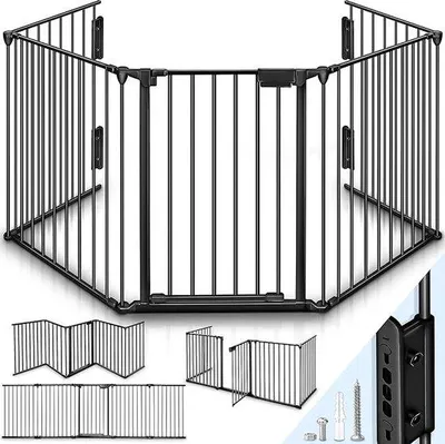 Produktbild von Famanu Sicherheitsgitter Metall | für Haustiere & Kinder | Faltbares Kachelgitter mit 10 Elementen, Tür