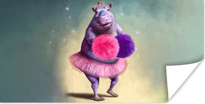 Produktbild von MuchoWow® Poster Nilpferd - Blumen - Ballerina - Pompons - Porträt 40x20 cm - Poster für die Wand - Poster Schlafzimmer