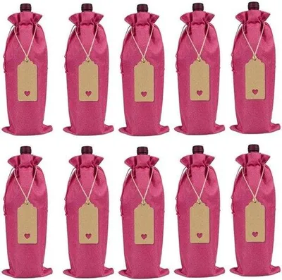 Obrázok produktu pre Jutový vrecúško s šnúrkou na darčeky, dekorácie na párty a na fľaše vína - 14 x 37 cm, ružová farba