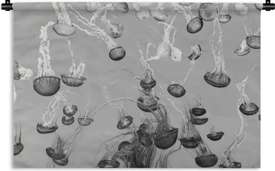 Produktbild von MuchoWow® Wandteppich Wandbehang Meer - Qualle - Schwarz - Weiß 90x60 cm Tapisserie Dekoration Wandtuch - Wandskulpturen - Bildteppich