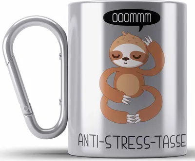 Produktbild von Trendation - Anti Stress Edelstahl Tasse Karabiner Geschenk Kollegin Kollege BüroEdelstahl Tasse Karabiner mit Spruch Erzieherin Mama Rentner (Silber)