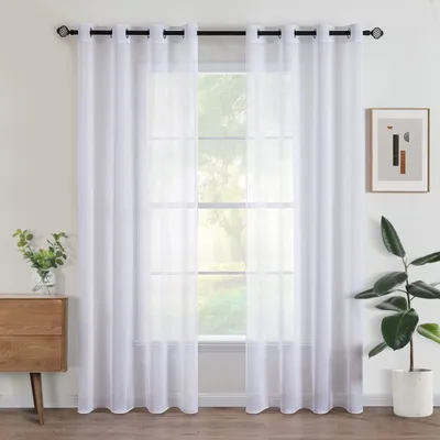 Obrázek produktu pro Sada dvou průsvitných závěsů – poloprůhledné, vhodné do obývacího pokoje/ložnice, rozměry 140 x 235 cm, barva bílá