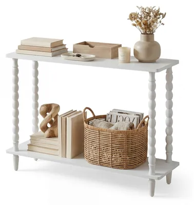 Productafbeelding van Console tafel met 2 niveaus en houten poten, 100 cm