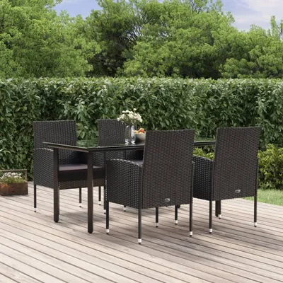 Produktbild von "2026 Promotion" 5-tlg. Garten-Essgruppe - mit Tisch und Stühlen - mit Kissen - Schwarz Poly Rattan - Gartenmöbelset CC9388