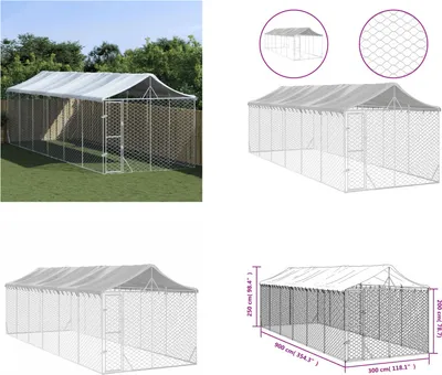 Immagine prodotto di vidaXL Cuccia per cani da esterno con tetto Silver 3x9x2,5m Acciaio zincato - Cuccia per cani da esterno - Cuccia per cani da esterno - Cuccia per cani - Gabbia per cani