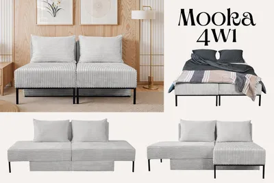 Produktbild von Kaiser Möbel Liegestuhl ,Sofa mit schlaffunktion, Ecksofa, Betten, MOOKA 4in1-Multifunktions-System, stoff Velo Hellgrau