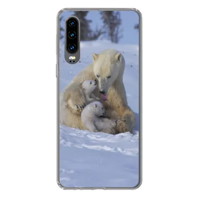 Produktbild von MuchoWow® Handyhülle Schutzhülle Hülle für Huawei P30 Eisbären - Schnee - Weiß Silikon Softcase Handy Hülle - Kartenbesitzer