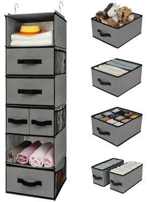 Hängeorganizer 6 Fächer, Kleiderschrank-Organizer, Grau