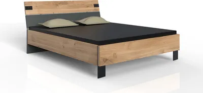 Produktbild von Komplettschlafzimmer "Malmö" aus Spanplatte in Plankeneiche-Nachbildung mit Absetzungen in Graphit. Abmessungen (B/H/T) 292x94x210 cm