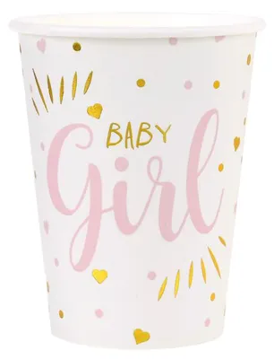 Produktbild von 10 Papp-Becher Baby Girl rosa gold