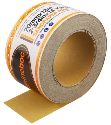 Immagine prodotto di Carta vetrata a rotolo, grana 120, dimensioni 70 mm x 12 m, adatta per legno, metallo e pareti