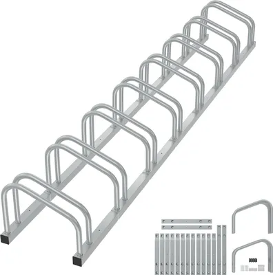 Produktbild von TRMLBE Fahrradständer Boden- und Wandmontage für 8 Fahrräder 30-65mm Reifenbreite, Fahrradhalter Metall Platzsparend Fahrrad Mehrfachständer, Silber