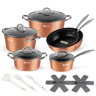 Produktbild von Topfset, Scheffler Topfset Induktion 15-teilig, Töpfe mit Glasdeckel, Kochtopf-Set chopper
