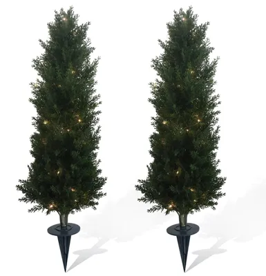 Obrázok produktu pre Umelé cédrové/cyprusové stromčeky – tvarované stromy v črepníku – výška 90 cm – sada 2 ks – odolné voči UV žiareniu – plast – do interiéru