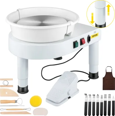 Produktbild von VEVOR Töpferrad 28 cm 450 W Töpferscheibe Weiß Elektrische Töpferscheibe mit Fußpedal, Mini Töpferrad mit abnehmbarem Becken Drehscheibe, Werkzeug für Keramik Ton Herstellung Heimwerken