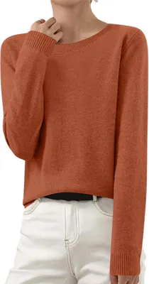 Produktbild von ASKSA Damen Strickpullover Elegant Einfarbig Strickpulli Duenne Feinstrick Winterpullover Stretch Warm Wollpullover Basic Rundhals Pulli,Karamell,XXL
