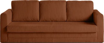Image de Best Mobilier Marilia - canapé 3 places - convertible déplimousse - en velours côtelé , Terracotta