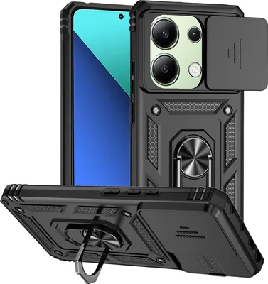Obrázek produktu pro Pouzdro pro Xiaomi Redmi Note 13 Pro 4G dvouvrstvé pouzdro s posuvným krytem kamery a prstencovým stojánkem černé