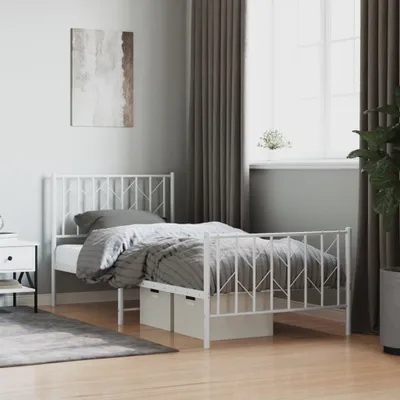 Produktbild von Bettgestell mit Kopf- und Fußteil Metall Weiß 90x200 cm , Klassische Betten 2024 Neu