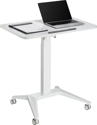 Zdjęcie produktu dla Maclean MC-453 Mobilne biurko na laptopa z pneumatyczną regulacją wysokości Biurko na laptopa na kółkach, 80x52 cm, maks. 8 kg, regulowana wysokość maks. 109 cm (białe)
