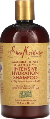 Produktbild von SheaMoisture Community Commerce Manuka Honey & Mafura Oil Intensive Hydration Shampoo, 384 ml, Shampoo, Nicht-professionell, Unisex, Water (Aqua), Decyl Glucoside, Sodium Lauroyl Lactylate, Glycol Stearate, Glycerin (Vegetable),..., Apply to wet hair, gently massage into a rich lather. Rinse thoroughly. Repeat, if necessary.