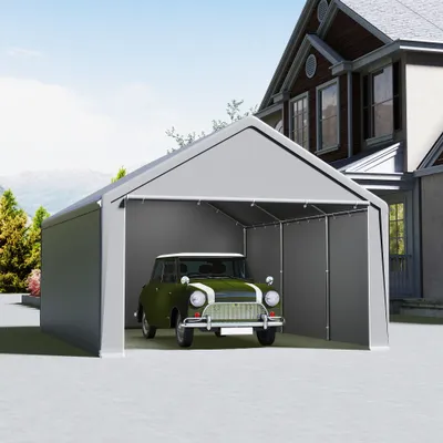 Obrázek produktu pro JOIEYOU 3x4m přístřešky 12㎡ Stan na vybavení Skládací pavilon Ochrana proti UV záření Garážový stan s bočními stěnami a větracími otvory Vodotěsný přístřešek na nářadí z PE tkaniny a kovového rámu Venkovní přístřešek na auto (šedý)