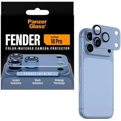 Zdjęcie produktu dla PanzerGlass ® Fender Camera Lens Protector Shades of Blue iPhone 18 Pro, Apple - iPhone 18 Pro, Aplikacja na sucho, Odporny na zadrapania, Odporny na wstrząsy, Niebieski, 1 szt.
