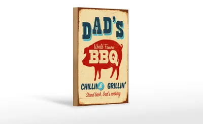 Produktbild von Holzschild Retro 12x18cm dad`s world famous BBQ grillin