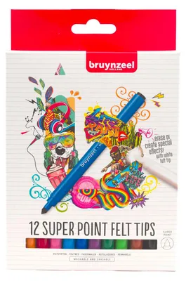 Image de Coffret de feutres Bruynzeel Super Point - 12 couleurs pour le dessin des enfants