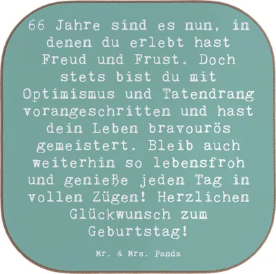Produktbild von Mr. & Mrs. Panda Tischuntersetzer Spruch 66. Geburtstag - Meeresbrise - Geschenk, Optimismus, handgefertigte Geschenke, Happy Birthday, Jubiläum, Untersetzer für Gläser