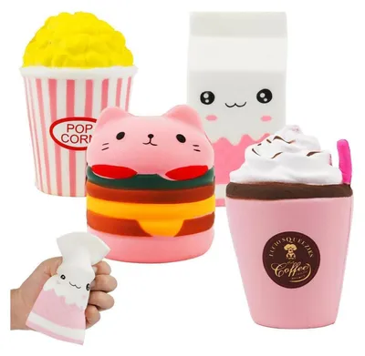Zdjęcie produktu dla zestaw 4 squishies kot hamburger antystresowa zabawka dla dzieci i dorosłych