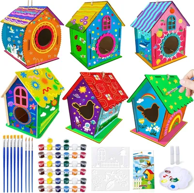 Imagen del producto de Kit de 6 casitas para pájaros, set de manualidades para niños