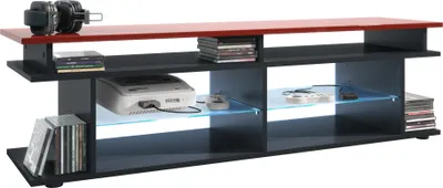 Produktbild von Vladon TV Board Movie V3 Game On 138,5 x 39 x 37,5 cm inkl. LED-Beleuchtung Blau, Korpus in Schwarz matt, Game Aufsatz in Bordeaux Hochglanz