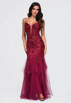 Produktbild von LARICA Kleid Abendkleid Glamour Maxi LA-OM-DLR463 burgundy L