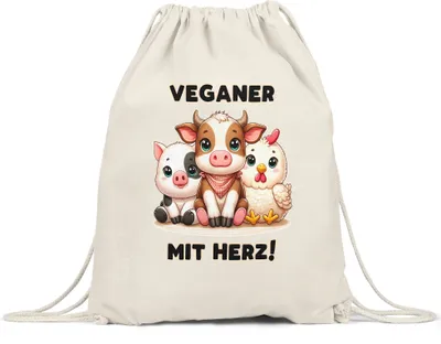 Produktbild von Veganer mit Herz Süße Tiere Turnbeutel - Umweltbewusst Vegan Geschenk