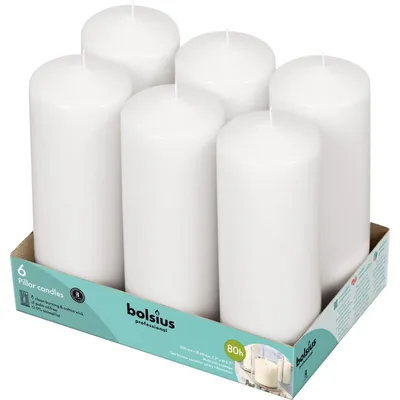 Immagine prodotto di Candele cilindriche Bolsius Horeca, confezione da 6, dimensioni 20/7, colore bianco