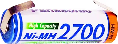 A single Panasonic AA Ni-MH rechargeable battery with solder tabs.
